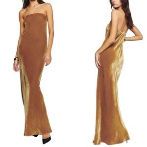 Reformation Slyvania Gold Velvet Strapless Maxi Dress Gown NWT L